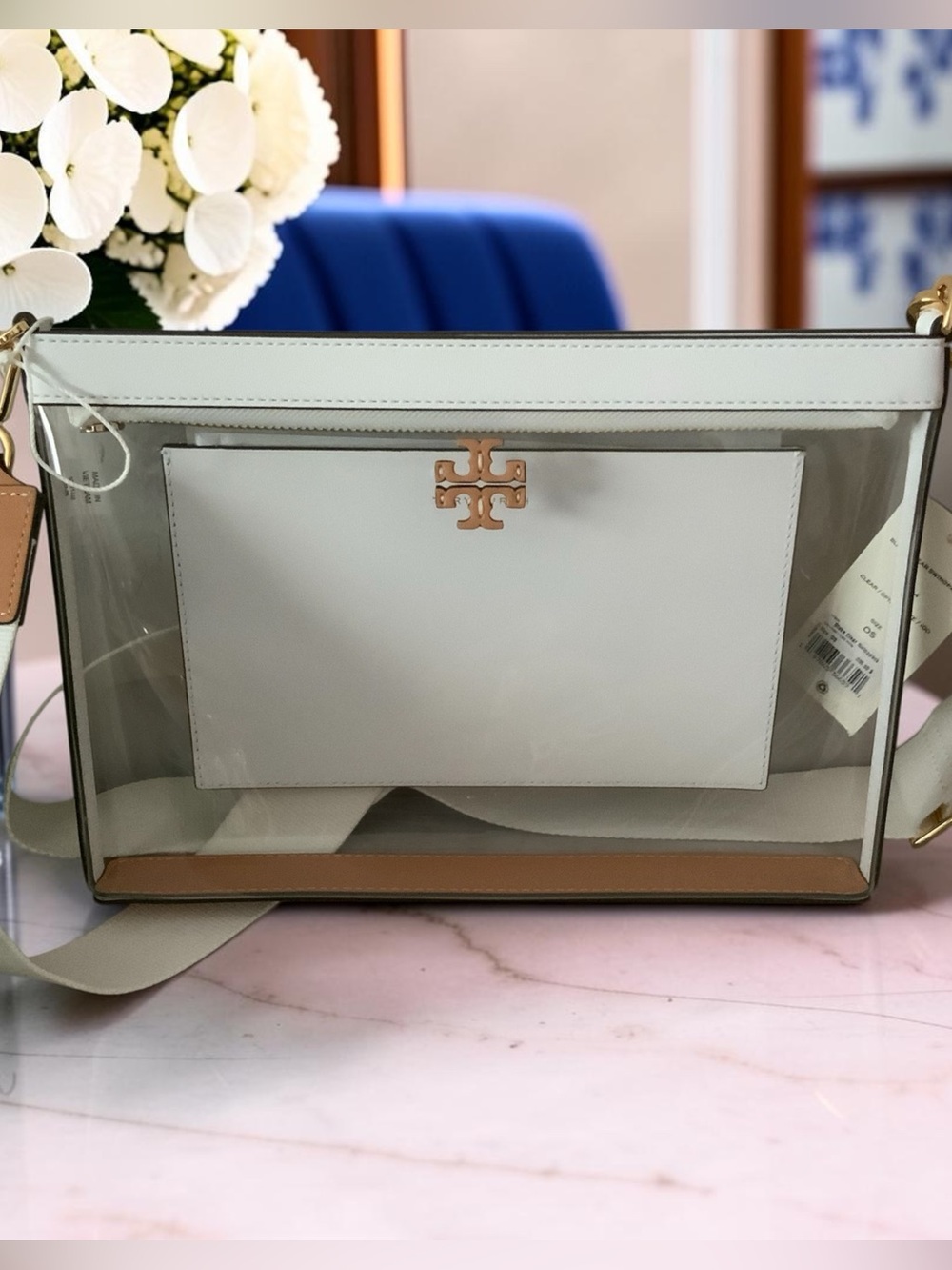 TORY BURCH CLEAR/OPTIC WHITE SWINGPACK NWT